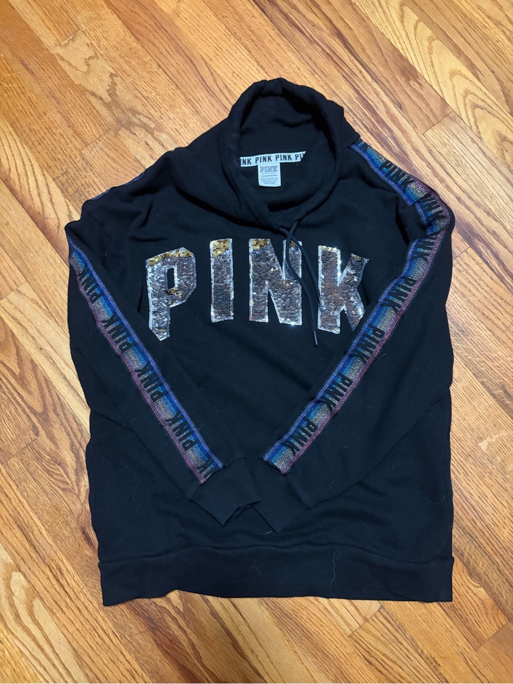 PINK Victoria's Secret Black Crewneck Sweater with Iridescent Sequin Logo